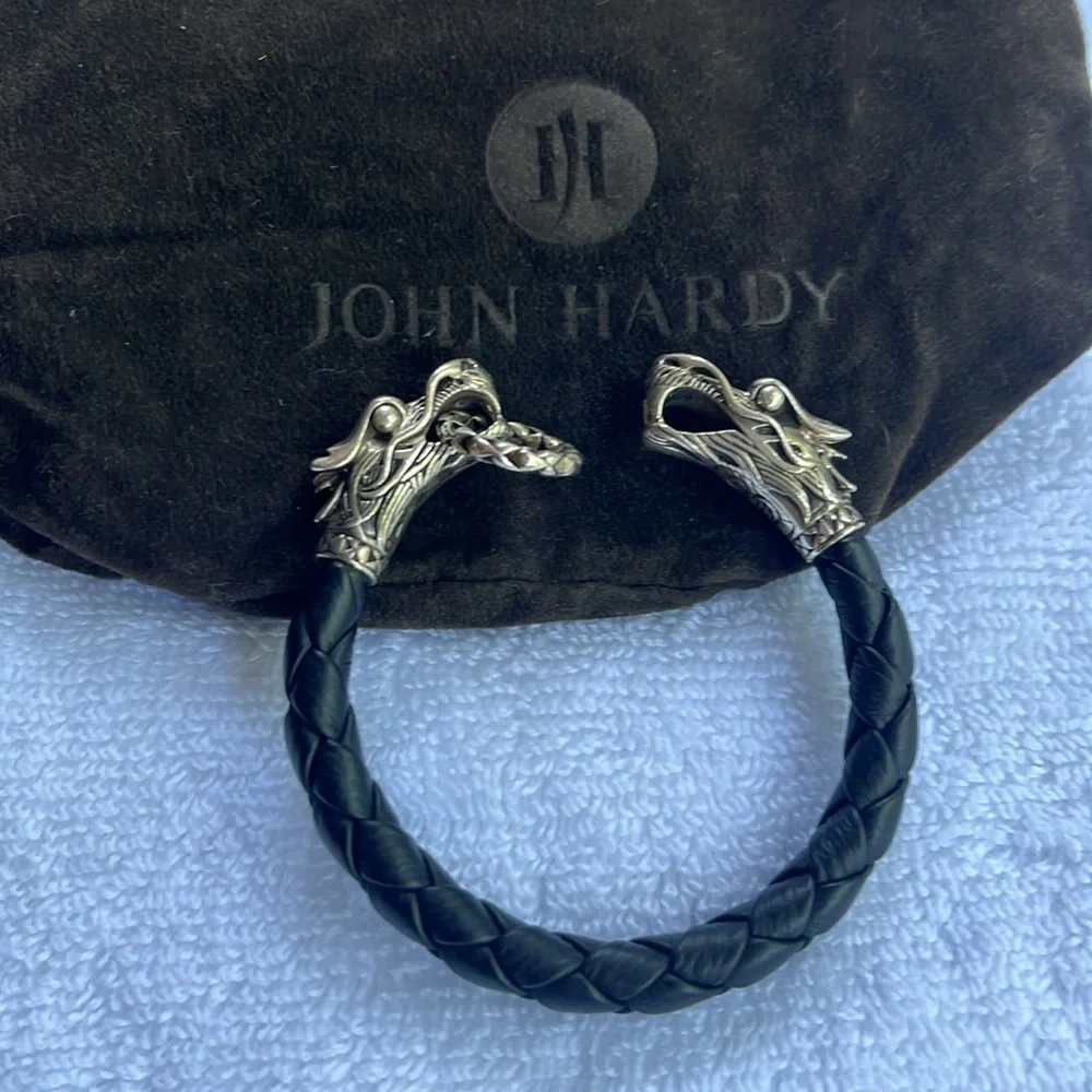 John Hardy Naga Double Dragon Black and Silver Braided Bracelet - Picture 3 of 11